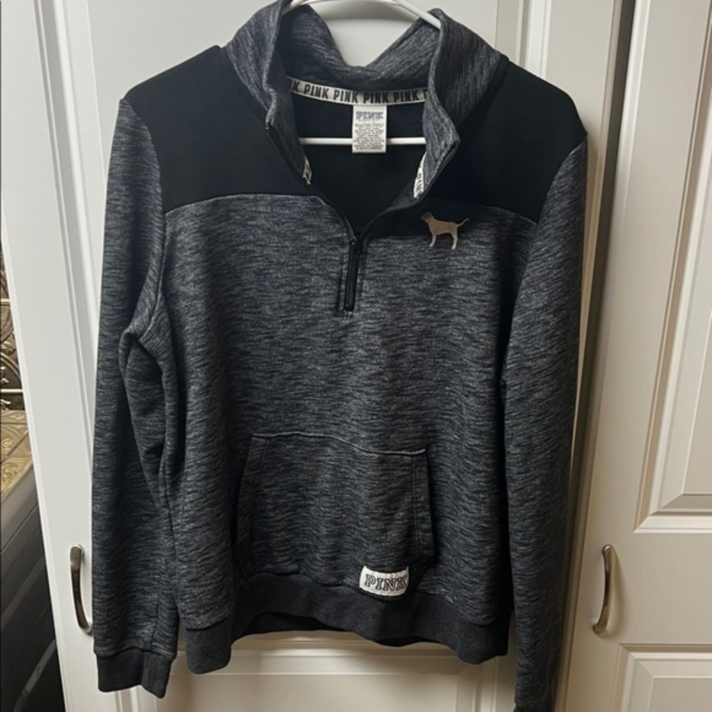 PINK Victoria's Secret Black Heathered Quarter Zip, Large - Picture 1 of 4